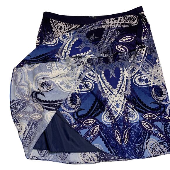 Peter Nygard Ruffled Wrap Skirt Size 12 Career Feminine Blue Black Zip Up Retro - Picture 5 of 9